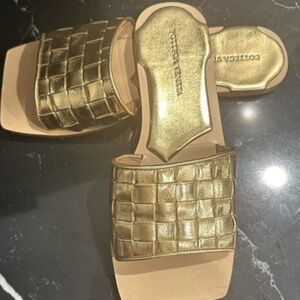 Bottega Veneta Metallic Gold Woven Mules